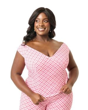 Unique Vintage Plus Size 1950S Off The Shoulder Top - Pink