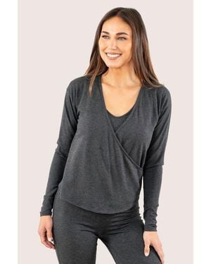 JJwinks Wrap Star Built-In Shelf Lounge & Sleep Long Sleeve Top - Gray