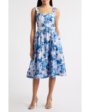 Tahari Floral Crinkle Dress - Blue