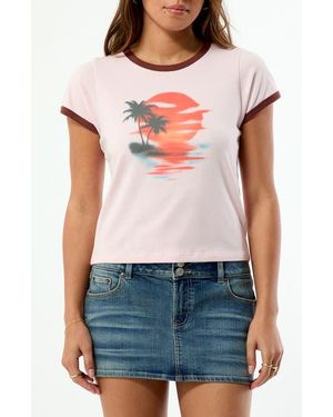 PacSun Sunset Skimmer Ringer Graphic T-Shirt - Pink