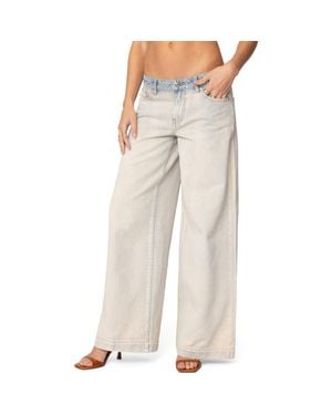 Edikted Rhiannon Washed Low Rise Wide Leg Jeans - Natural