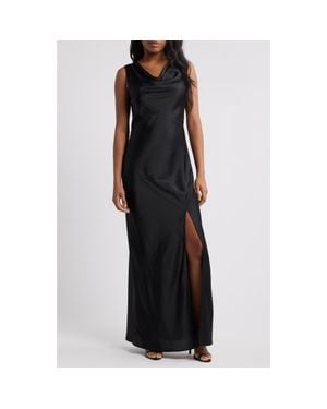 chinese dress ladies Women's Satin Draped Cowl-Neck Maxi Dress, Black, Size 8 main image 1