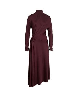 Victoria Beckham Asymmetric Mock Neck Long Sleeve Midi Dress - Purple