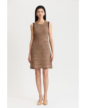 Ming Wang A-Line Eyelash Tweed Knit Dress - Natural