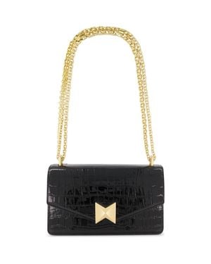 Mac Duggal Plated Hardware Crocodile Leather Shoulder Bag - Black