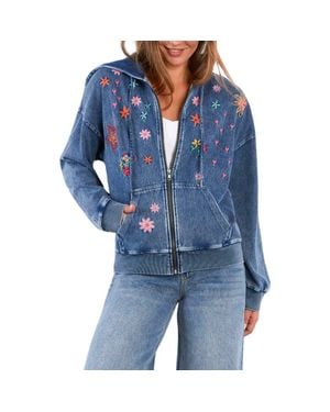 Billy T Sketchbook Embroidered Zip-Up Graphic Hoodie - Blue