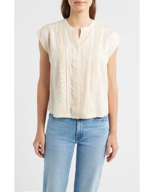 Wit & Wisdom Embellished Cap Sleeve Button-Up Shirt - Blue