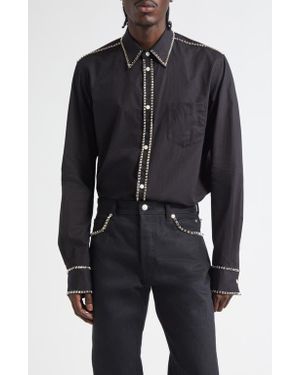 TAKAHIROMIYASHITA TheSoloist. Stud Embellished Reglar Collar Broad Button-Up Shirt - Black