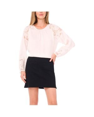 Vince Camuto Floral Embroidery Detail Top - White