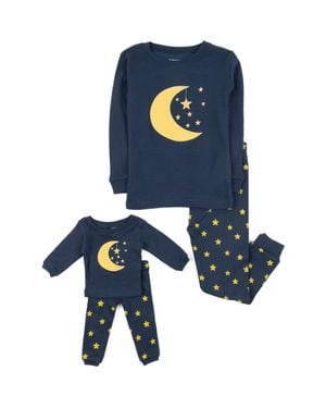 Leveret 2-Pc. Cotton Short Sleeve Shirt & Shorts Animal Print Pajama Set With Matching Doll Accessory - Blue
