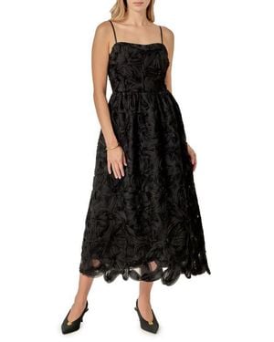 English Factory Floral Soutache Midi Dress - Black