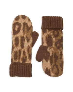 Damson Madder Fluffy Leopard Print Mittens - Brown