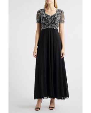 Pisarro Nights Beaded Bodice A-Line Gown - Black