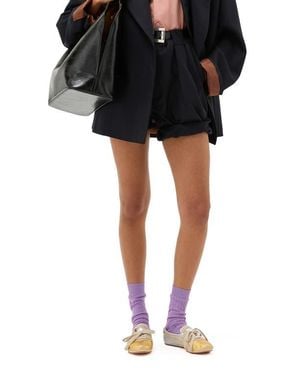 Versace Gender Inclusive Pleated Pinstripe Virgin Wool Shorts - Black