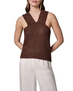 Donna Karan Metallic Open Stitch Sweater Tank - Brown