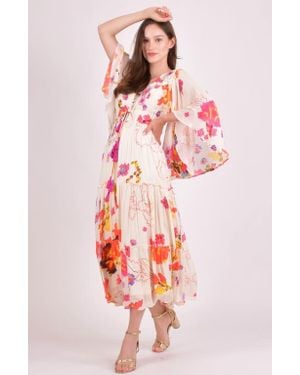 Ras Grasie Floral Ruffle Chiffon Maxi Dress - Red