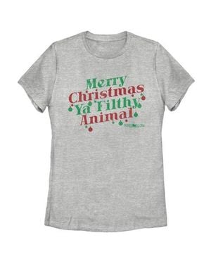 Home Alone Distressed Merry Christmas Ya Filthy Animal Graphic T-Shirt - Gray
