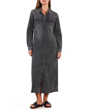 Wash Lab Denim Long Sleeve Denim Maxi Shirtdress - Black