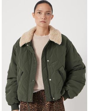 Hush Teddy Collar Quilted Bomber - Green