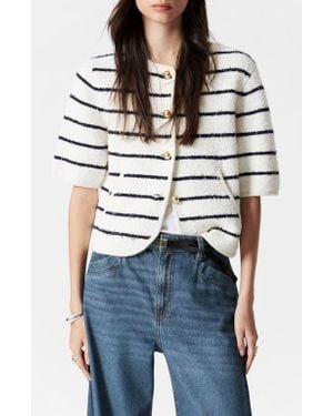 & Other Stories Stacy Stripe Short Sleeve Cotton & Wool Blend Cardigan - Blue