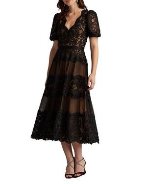 Tadashi Shoji Pintuck Lace Inset Cocktail Dress in Blue | Lyst