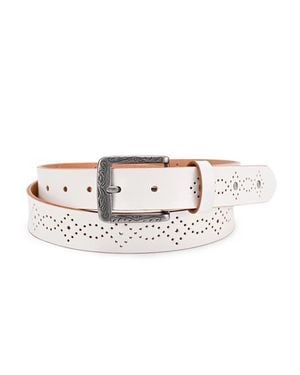 Old Trend Daisy Genuine Leather Perforated Floral Detail Belt - White