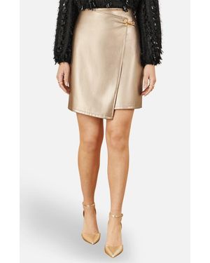 Yumi' Faux Leather Wrap Mini Skirt - Natural