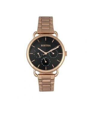 Bertha Gwen Leather-Band Watch W/Day/Date - Metallic