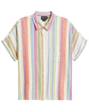 Pendleton Stripe Linen Blend Short Sleeve Button-Up Shirt - Multicolor