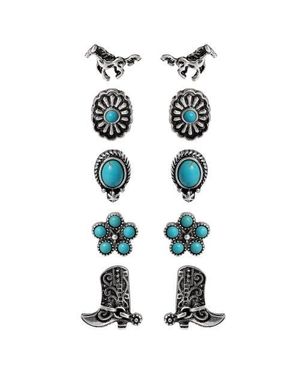Jessica Simpson Turquoise Western Stud Earring Set - Blue