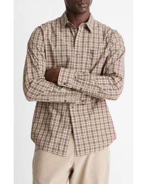 Vince Great Falls Plaid Cotton Button-Up Shirt - Brown