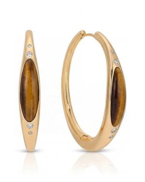 Ettika Solstice 18K Plated Tiger Eye Hoop Earrings - Metallic