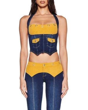 I.AM.GIA Tommie Mixed Media Halter Corset Top - Blue
