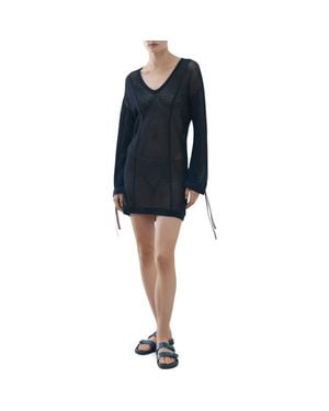Mango Open Knit Long Sleeve Minidress - Blue