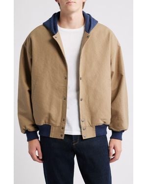 Brixton Hooded Cotton Canvas Bomber Jacket - Blue