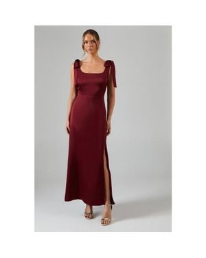 Oasis Satin Midi Tie Shoulder Bridesmaid Dress - Red