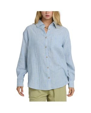 Billabong Wanderer Stripe Cotton Button-Up Shirt - Blue