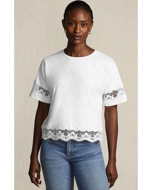 Lands' End Short Sleeve Slub Jersey Cutwork T-Shirt - White