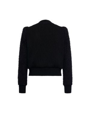 Maison Common Tweed Bomber Jacket With Knitted Back - Black