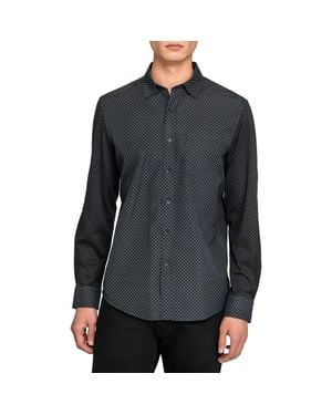 W.r.k. Reworked Slim Fit Diamond Print Cotton Button-Up Shirt - Black