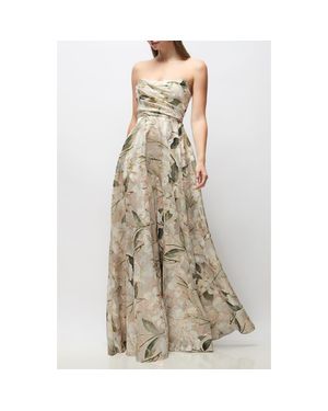 Dessy Collection Alden Metallic Plumeria Strapless Organza Gown - Natural