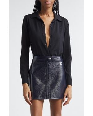 Courreges Merino Wool Polo Cardigan - Black