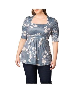 Kiyonna Solstice Ruched Sleeve Top - Blue