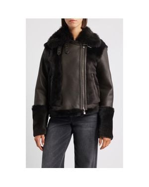 Hiso Soul Reversible Genuine Shearling Moto Jacket - Black