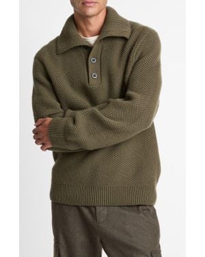 Vince Honeycomb Moc Neck Sweater - Green