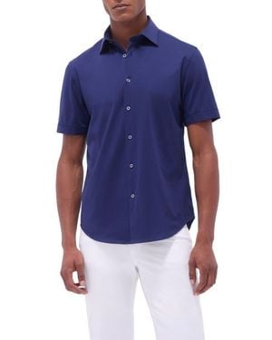 Bugatchi Miles Ooohcotton Solid Short Sleeve Button-Up Shirt - Blue