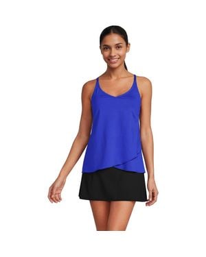 Lands' End D-Cup Chlorine Resistant V-Neck Tulip Hem Tankini Swimsuit Top With Adjustable Straps - Blue