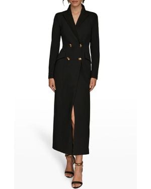 Donna Karan Double Breasted Long Sleeve Crepe Blazer Gown - Black