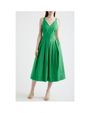 Eliza J Pleated Cotton Dress - Green
