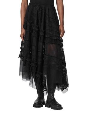 AllSaints Jen Ruffle Lace Midi Skirt - Black